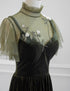 A-line Green Velvet Long Wedding Party Dress, High Neckline Prom Dress Evening Dress