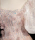 Pink Short Sleeves Tulle Sequins Long Party Dress, Pink Tulle Prom Dress
