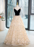 Light Champagne Beaded V-neckline Party Dress, Cute Straps Long Prom Dress