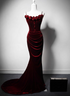 Wine Red Mermaid Straps Beaded Long Formal Dress, Wine Red Evening Dress Prom Dress