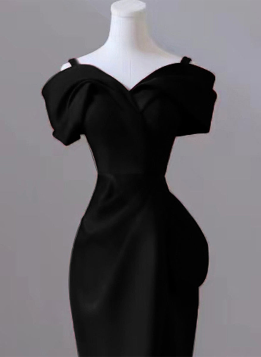Black Fascinating Chapel Train Zipper Up at Side Short Sleeve Natural Satin Prom Dresses