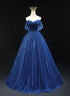 Navy Blue Tulle Sweetheart Long Prom Dress, A-line Navy Blue Evening Dress