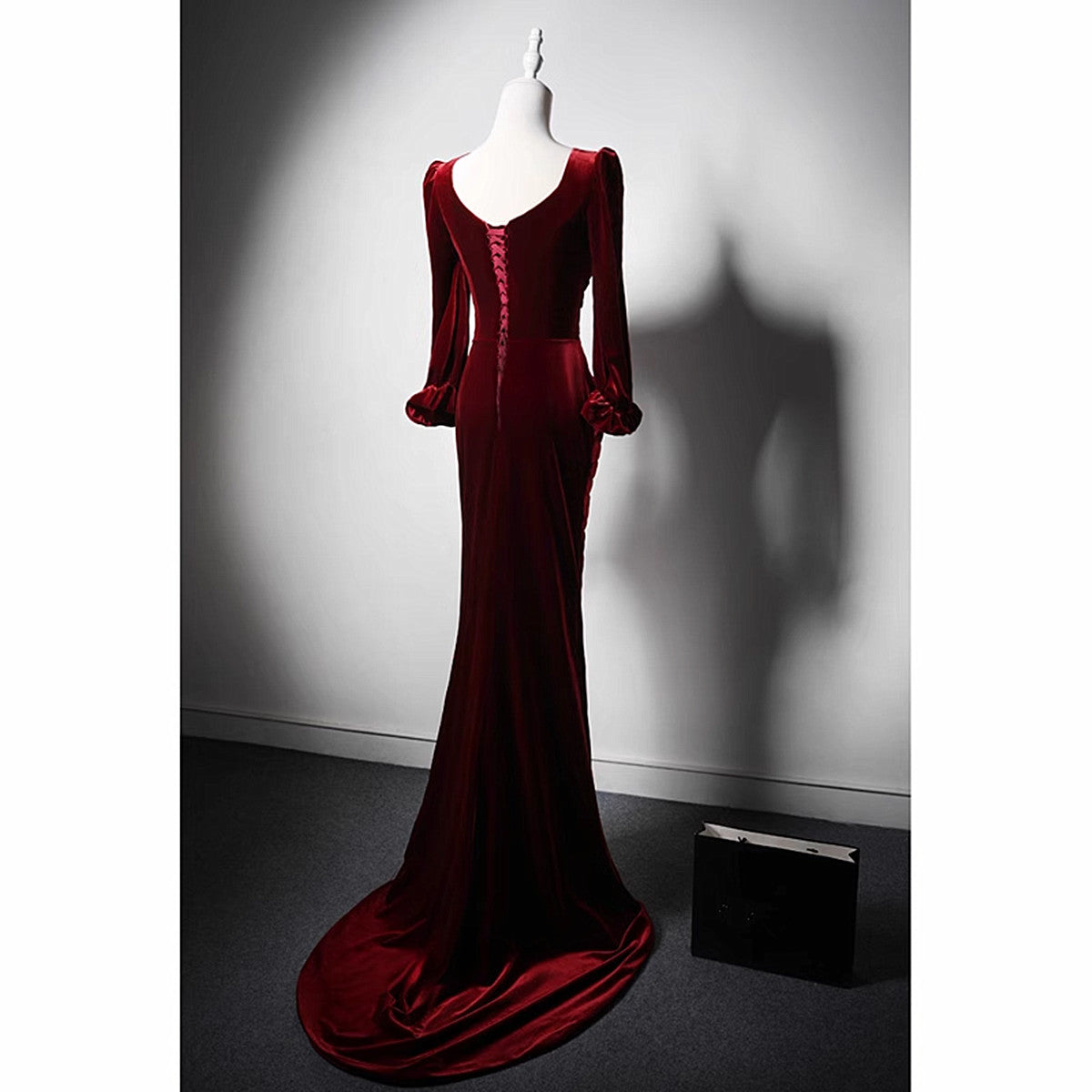 Wine Red Mermaid Long Sleeves Prom Dresses with Slit LBQ1185