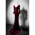 Wine Red Velvet Long Sleeves Mermaid Long Prom Dress, Wine Red Evening Dress
