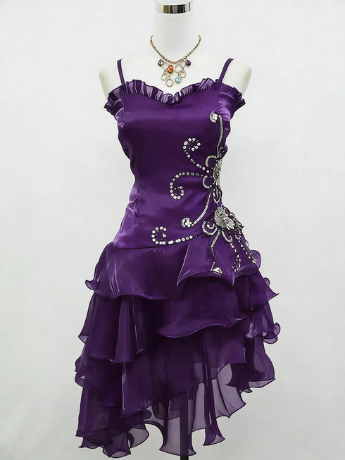 Cute Sweetheart Organza Beaded Straps Short Party Dress, Organza High Low Graduation Dress