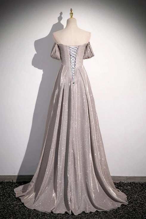 Off the Shoulder Ruffle Long Party Dress, Long Sweep Train Evening Dress