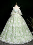 Mint Green Fairytale Prom Gown, Mint Green Tulle Prom Dress with 3D Flowers