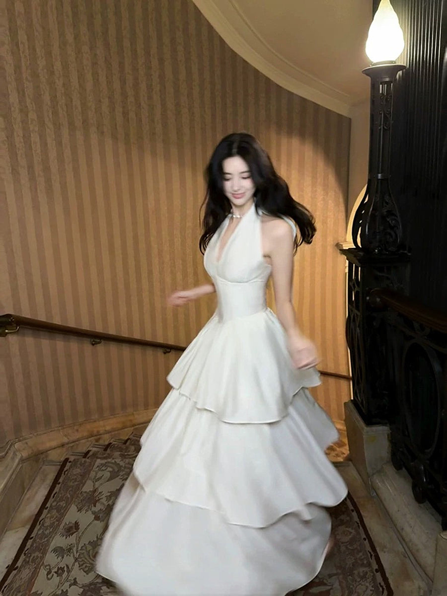 White Halter Formal Dress Party Dress Long Evening Dress Prom Dresses