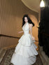 White Halter A-line Layers Chic Long Party Dress, White Satin Prom Dress Evening Dress