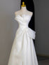 A-Line White Floor Length Organza Satin Formal Dress, White Wedding Party Dress