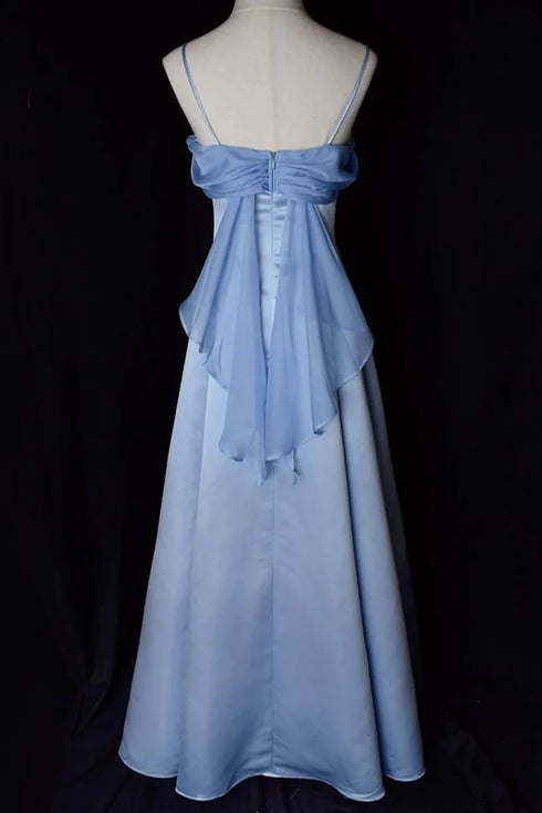 Elegant Light Blue A-Line Evening Gown, Light Blue Satin with Chiffon Long Prom Dress