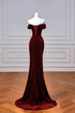 Wine Red Velvet Mermaid Off Shoulder Evening Dress, Wine Red Velvet Prom Dress