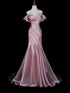 Elegant Pink Satin Off Shoulder Mermaid Party Gown, Pink Long Formal Dress Evening Dress