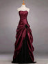 Wine Red Strapless A-line Long Evening Dress with Black Tulle, Wine Red Satin Sweet 16 Dress