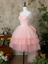 Pink Sweetheart Tulle Knee Length Short Party Dress, Pink Tulle Homecomig Dress