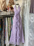 Elegant Light Purple Lace and Chiffon Ruffle Maxi Dress, V-neckline Floor Length Prom Dress