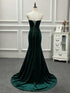 Elegant Velvet Green Mermaid Strapless Long Formal Dress, Green Wedding Party Dress