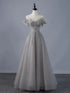 A-line Grey Tulle Sweetheart Long Prom Dress with Lace Applique, Grey Long Evening Dress Party Dress