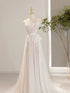 Ivory Tulle with Lace Applique V-neckline Wedding Party Dress, Ivory Tulle Prom Dress