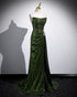 Green Sequins Long Mermaid Prom Dress, Green Lace-up Party Dress with Slit