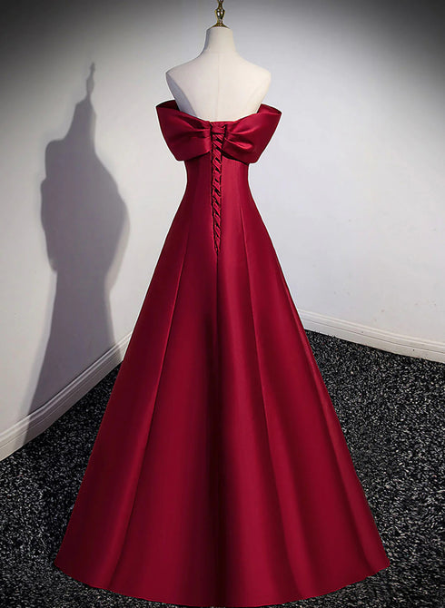 Wine Red Satin Long Party Dress, A-line Wine Red Satin Prom Dress