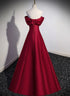 Wine Red Satin Long Party Dress, A-line Wine Red Satin Prom Dress
