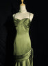 Green Satin Sweetheart Straps Long Evening Dress, Long Green Prom Dress