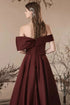 Lovely Burgundy Satin Off Shoulder Party Dress, Satin Simple Long Prom Dress