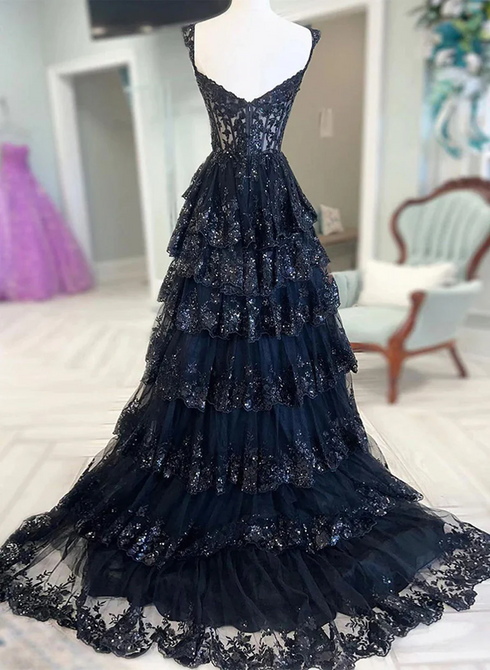 Navy Blue Tulle A-line Sweetheart Party Dress, Navy Blue Prom Dress Evening Dress