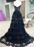Navy Blue Tulle A-line Sweetheart Party Dress, Navy Blue Prom Dress Evening Dress