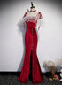 Beautiful Wine Red Velvet Mermaid Long Party Dress, Wine Red Prom Dress