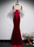 Beautiful Wine Red Velvet Mermaid Long Party Dress, Wine Red Prom Dress