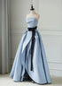 Blue Satin A-line Long Party Dress, Blue Satin Evening Dress Prom Dress