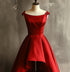 Cute Satin Wine Red High Low Round Neckline Party Dress, Wine Red Homecoming Dress