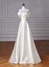 White Satin Off Shoulder A-line Long Party Dress, White Prom Dress