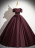 Maroon Off Shoulder Satin Long Party Dress, Satin Evening Dress Formal Dress