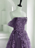 A-line Purple Tulle with Lace Formal Dress, Purple Tulle Prom Dress