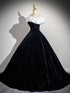 Black Velvet Off Shoulder Scoop Long Party Dress, Black Velvet Prom Dress Evening Dress