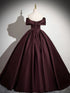 Maroon Satin Off Shoulder Simple A-line Party Dress, Maroon Long Prom Dress