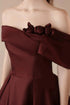 Lovely Burgundy Satin Off Shoulder Party Dress, Satin Simple Long Prom Dress