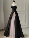 Pink and Black Satin with Tulle Party Dress, Long Prom Dress Evening Dress