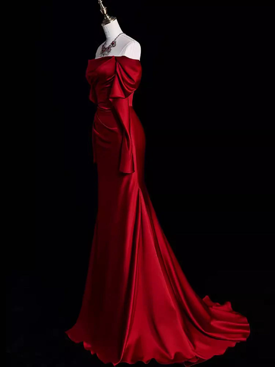 Wine Red Long Sleeves Mermaid Long Formal Dress, Wine Red Prom Dress