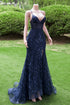 Navy Blue Mermaid Straps V-neckline Prom Dress, Navy Blue Lace Party Dress
