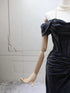 Black Mermaid Satin Off Shoulder Lace-up Prom Dress, Black Satin Long Evening Dress