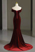Wine Red Mermaid Off Shoulder Long Formal Dress, Wine Red Velvet Prom Dress