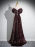 A-line Maroon Sequins Beaded Long Party Dress, Maroon Simple Prom Dress