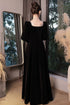 A-line Black Velvet Long Sleeves Simple Style Prom Dress, Black Velvet Party Dress