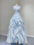 Light Blue Fashion Fairy Low Back Long Party Dress, Light Blue Prom Dress
