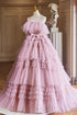 Pink Tulle Ball Gown Straps Layers Party Dress, Pink Sweet 16 Dress Formal Dress