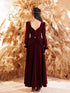 Wine Red Velvet Long Sleeves V-neckline Party Dress, Wine Red Velvet Prom Dress